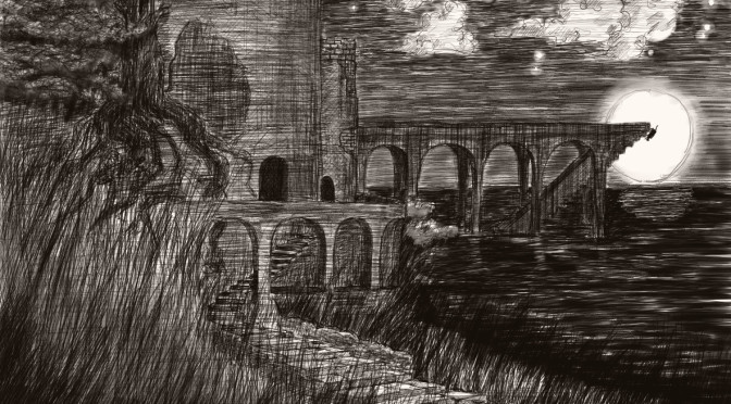 NEKONOYO Castle　城の裏の湖　ネコノヨ　猫眼鴉堂